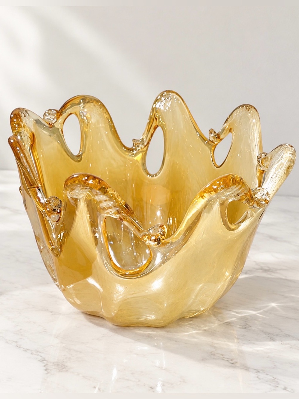 Italian Murano Blown Glass centerpiece Bowl iridescent Golden Peach Luster ware